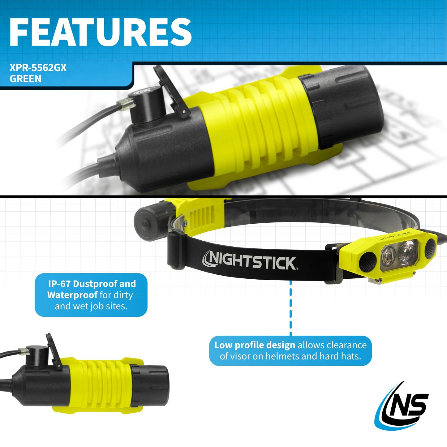 Nightstick XPR-5562GX DICATA Intrinsically Safe USB Low-Profile Dual-Light Headlamp