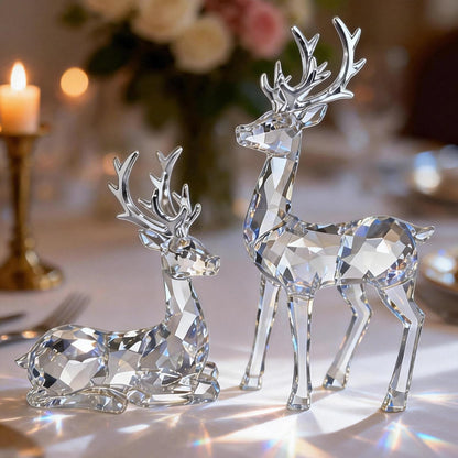 EverZenHub Christmas Decorations, Reindeer Figurines Set of 2 - Resin Deer Statues for Xmas Tabletop, Fireplace Mantel, Shelf Decor | Holiday Home Décor Ornaments & Gifts