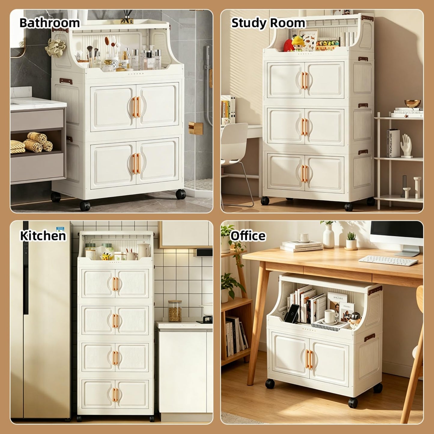 260QT Stackable Storage Bins with Lids & Rack, 6 Tier Large Capacity Foldable Storage Cabinet, Clear Collapsible Pantry Organizer for Home, Kitchen, Bathroom, Dorm, Office, White