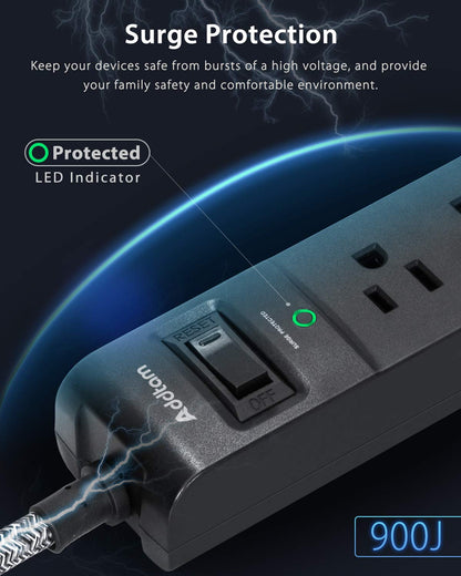 2 Pack Power Strip Surge Protector - 6Ft Extension Cord with 5 Widely Outlets 4 USB (2 USB C) Port, 1875W/15A, Wall Mount, Flat Plug, Desk Charging Station for Home Office College Dorm Room Essentials