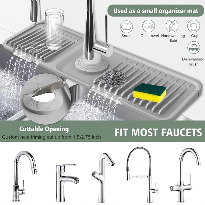 17.7-Inch Kitchen Sink Splash Guard Mat | 7° Slope