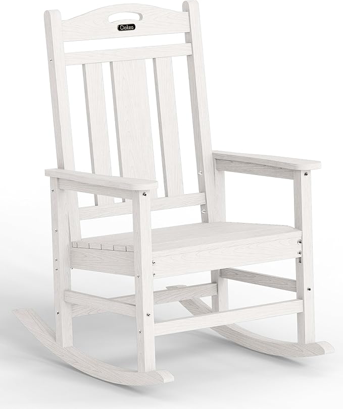 Ciokea Oversized Outdoor Rocking Chair, 380lbs Heavy-Duty Large Patio Rocker, Weather Resistant & Anti-Fade Porch Chair, High Back Cozy Rocking Chair for Outside, Fire Pit, Deck, Garden, White