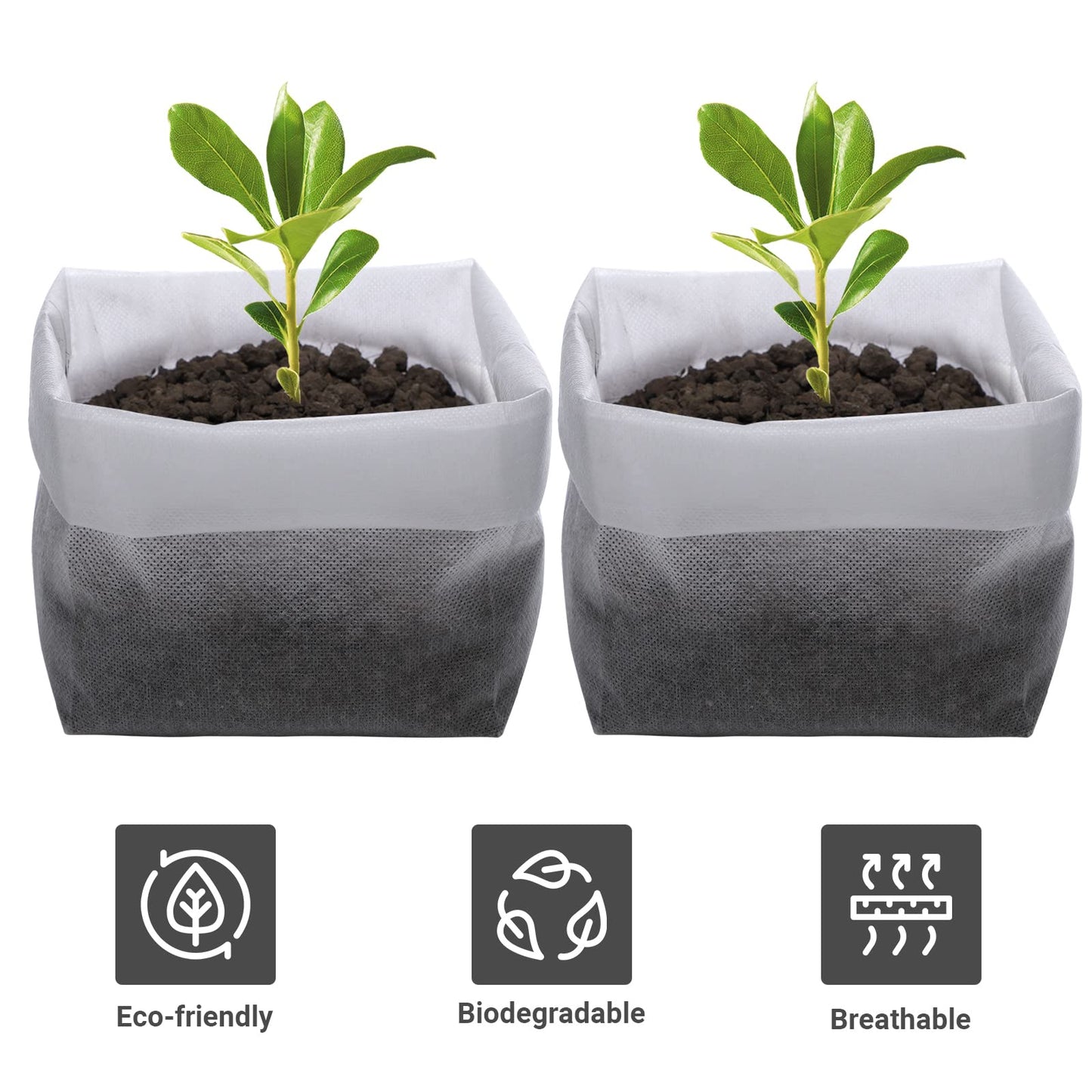 GREANER 100PCS Biodegradable Nursery Bags, 11x11.8 inches Thickened Grow Plant Bags for Vegetables, Flower Seedling Starter Containers, Indoors and Outdoors Use, Home Garden Supply