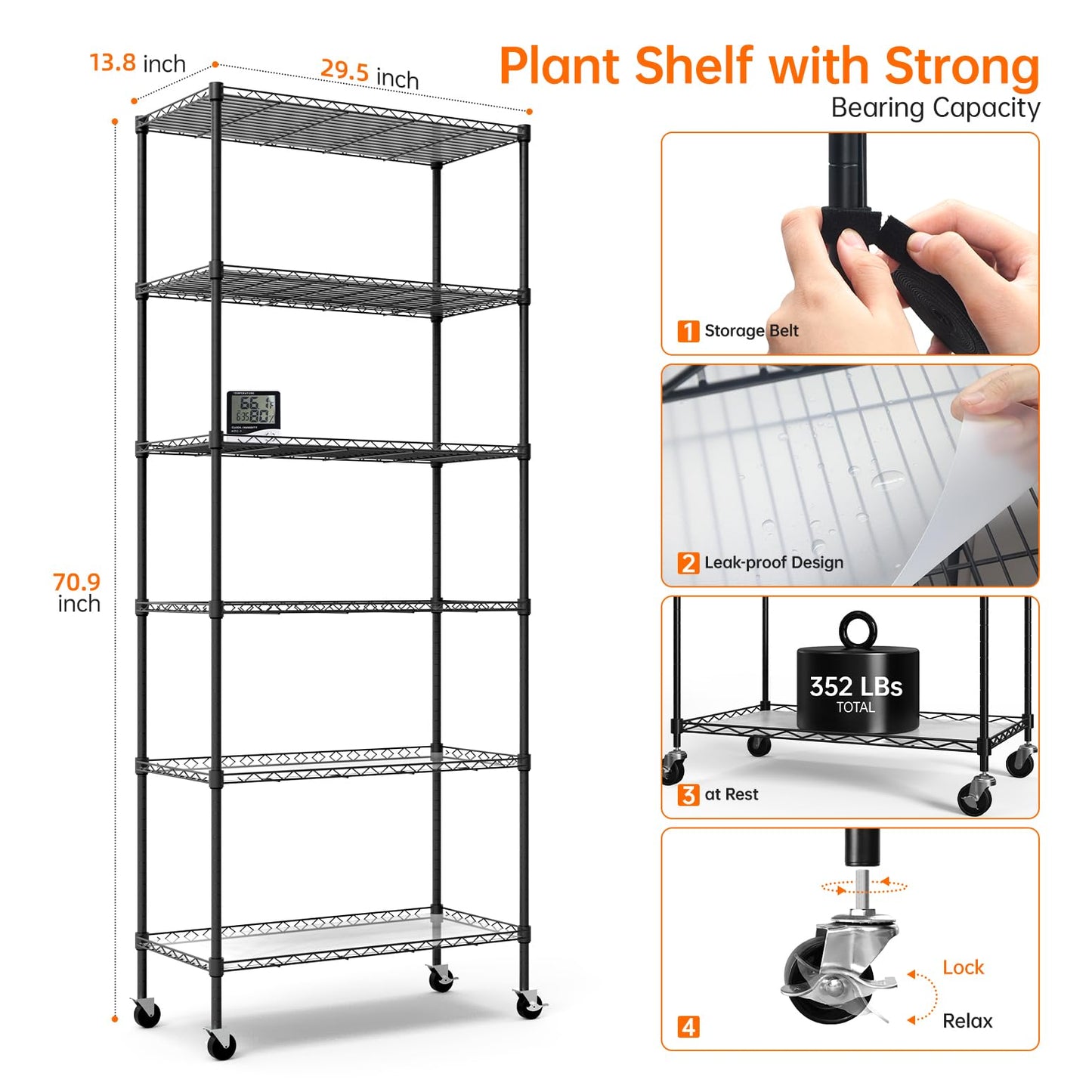 Bstrip Indoor Greenhouse with Grow Light, DIY Plant Shelf with Cover, 6 Tier Plant Stand, 5 Pack 150W Full Spectrum Grow Lights with 3 Color Mode For Indoor Plants, Seed Starting, 29.5"L×13.8"W×71"H