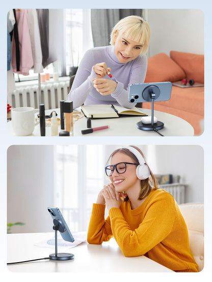 UGREEN MagFlow 2-in-1 Magnetic Wireless Charging Station, Fast Wireless Charger for iPhone 16 15 14 13 12 Series and AirPods, MagSafe Compatible Qi Charging Stand with 3 FT USB-C Cable (No AC Adapter)