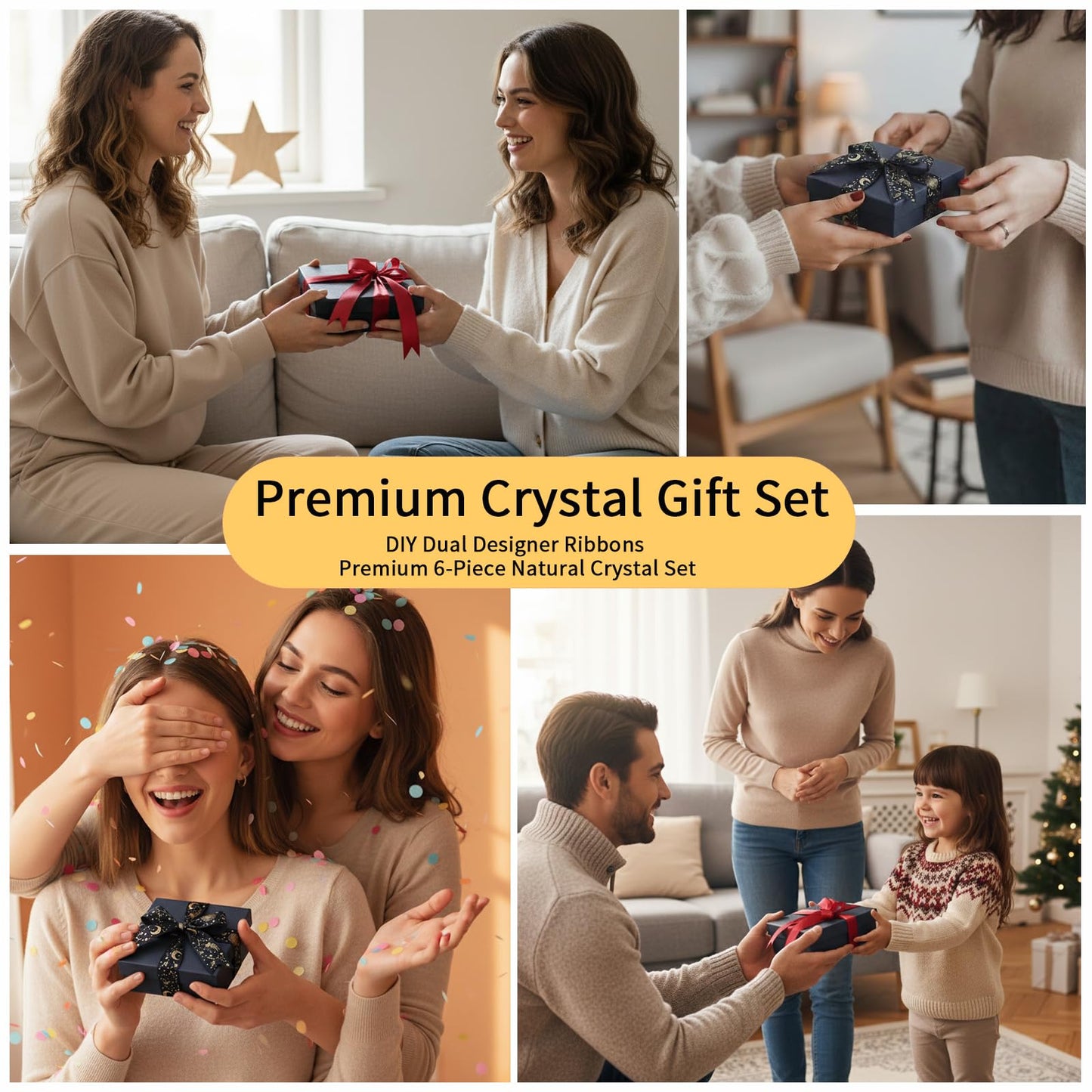 6 Pcs Natural Tumbled | Crystal Set Feng Shui Decor Premium Box for Good Luck, Wealth & Protection | Citrine, Amethyst, Black Obsidian Energy Stones | DIY Ribbons & Storage Pouch Spiritual Gift