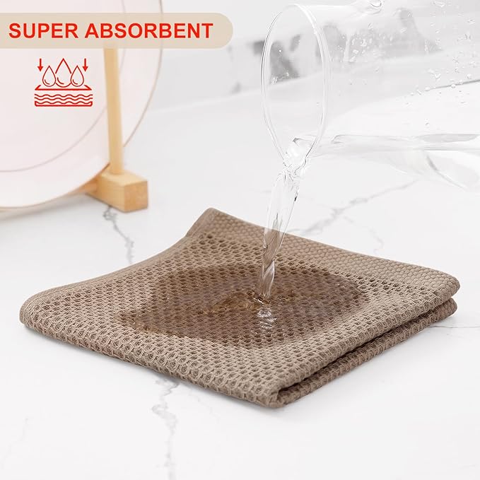 Kitinjoy 100% Cotton Kitchen Dish Cloths, 8 Pack Waffle Weave Ultra Soft