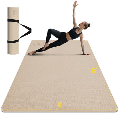 8mm Large Yoga Mat (6'x 4') - Extra Long and Wide 72 x 48 x 0.32 inches, Non-Slip POE Fitness Mat, Eco-Friendly, Thick Wide Exercise Mat for Home Workouts,Ideal for Yoga and Pilates. (Beige+Black)