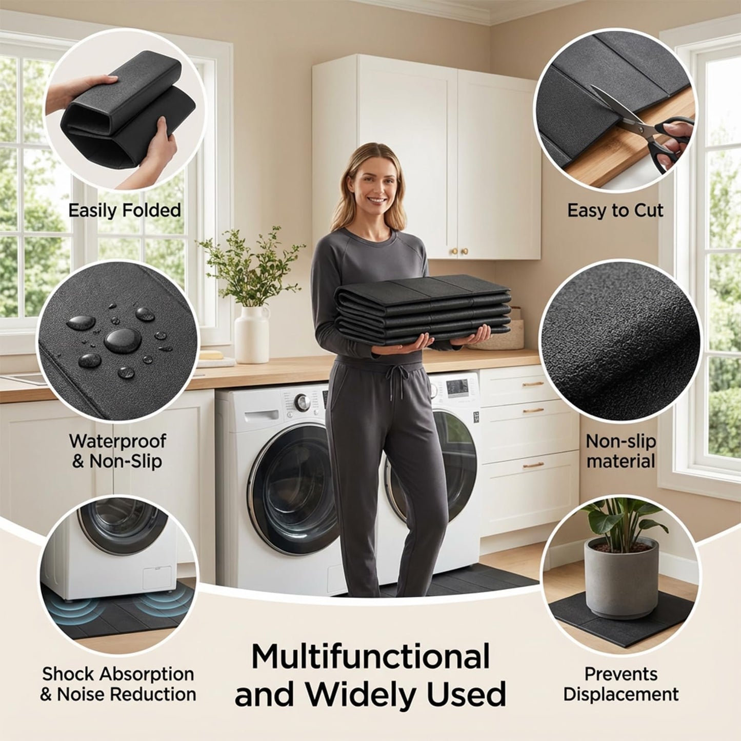 Foldable High-Density Washer Dryer Mat, 68 x 29.5 in, Noise Reduction Anti-Vibration Mat, Waterproof & Non-Slip, Floor Protection – Ideal for Late-Night Laundry & Pet-Friendly Homes