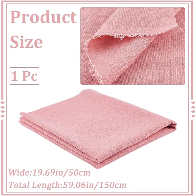 59.06 Inch Pink Linen Embroidery Fabric Needlework Cloth Soild Fabric