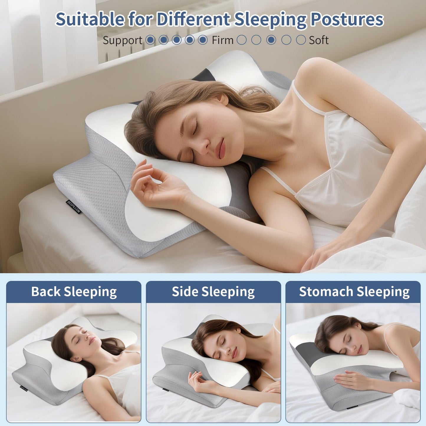 Cervical Neck Pillow for Pain Relief - Ergonomic Side Sleeper Pillow for Neck Support, Cooling Cervical Pillow for Sleeping, Contour Orthopedic Memory Foam Pillows for Back Stomach Sleepers