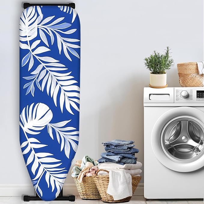 Nuxovilar Blue Background with White Tropical Leaves Ironing Board Cover