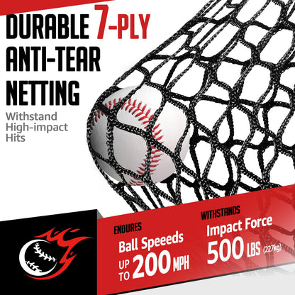 Baseball Softball Net, 7x7 ft Pitching & Batting Net with Dummy Batter, Large Ball Collection System, 2 Strike Zones, Batting Tee, Carry Bag for Batting Pitching Hitting, Great for All Levels