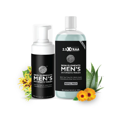 Skin Elements Men's Intimate Wash JUMBO Pack | with Refill | For 180 Days | 14.2 fl. oz | pH Balanced Hygiene Foaming Wash | Controls Bad Odor | with Tea Tree Oil | Super Saver Pack |