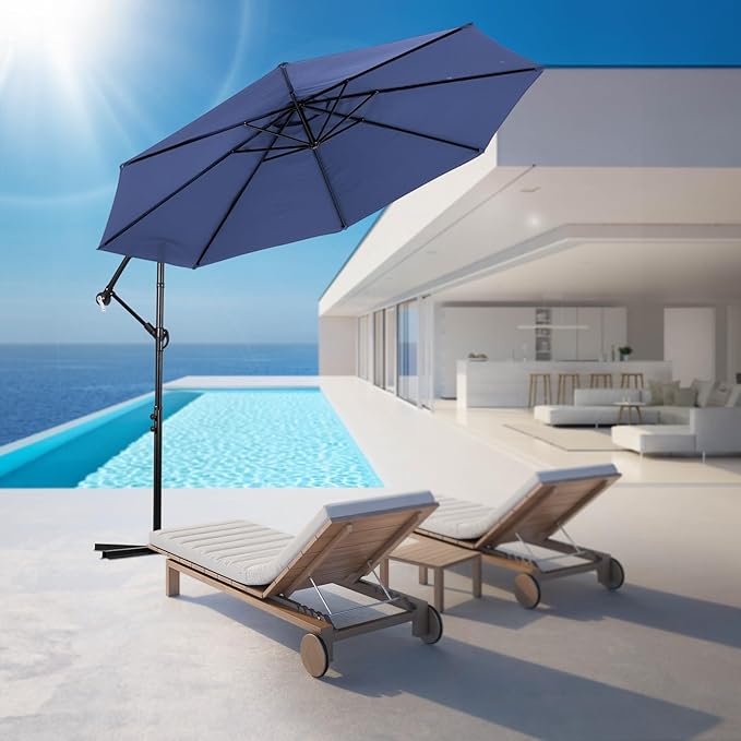 Backyard Expressions 10FT Cantilever Patio Umbrella – Outdoor Offset Hanging Umbrella with Smooth Crank, Tilt Adjustment & UV Protection – Heavy-Duty Steel Frame (Base Not Included)