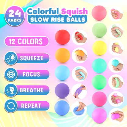 Slow Rising Stress Ball 24 Pack, Stretchy Fidget Ball for Anxiety Stress Relief, Hand Therapy Sensory Squishy Ball, Pull Stretch Fidget Toy for Students, Classroom Prize Box Toys