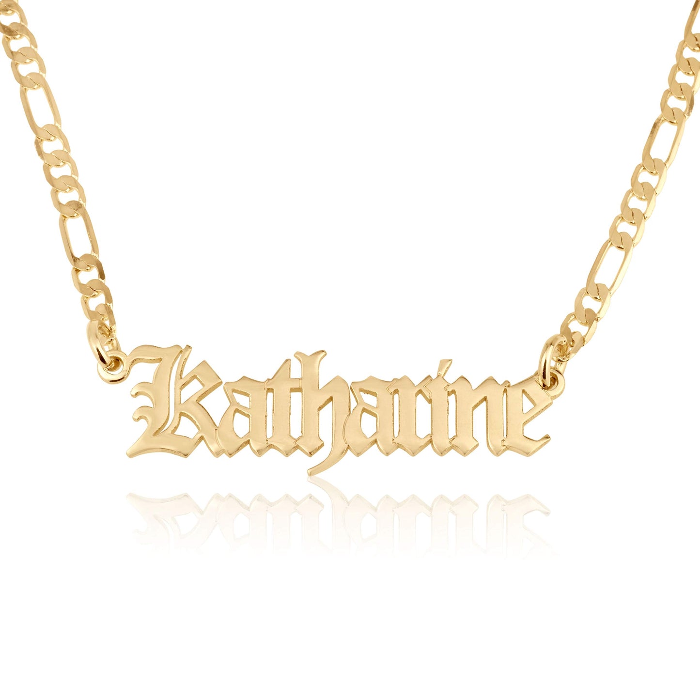 Beleco Jewelry Customize Name Necklace With Figaro Chain in Sterling Silver 925 Custom Name Plate Necklace With 15 Font Style - Personalized Any Name/Word Up To 11 Characters - Womans Mens Gift Ideas