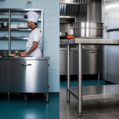HXCFYP 36 x 24 Inches Stainless Steel Table for Prep & Work with Backsplash and Knife Block for Restaurant, Home and Hotel