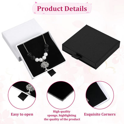ZEYIYER 2Pcs Small Bracelet Gift Box, Jewellery Box Drawer Type, Cardboard Jewellery Gift Case for Necklace, Chain, Earrings (Black White)