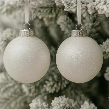 SLEETLY 28-Piece White Christmas Tree Ornaments – 12 Large 3.15” Shatterproof Glitter Snow Balls with 8 Icicles and 8 Snowflakes Set – Elegant Holiday Xmas Decorations for Farmhouse Winter Decor
