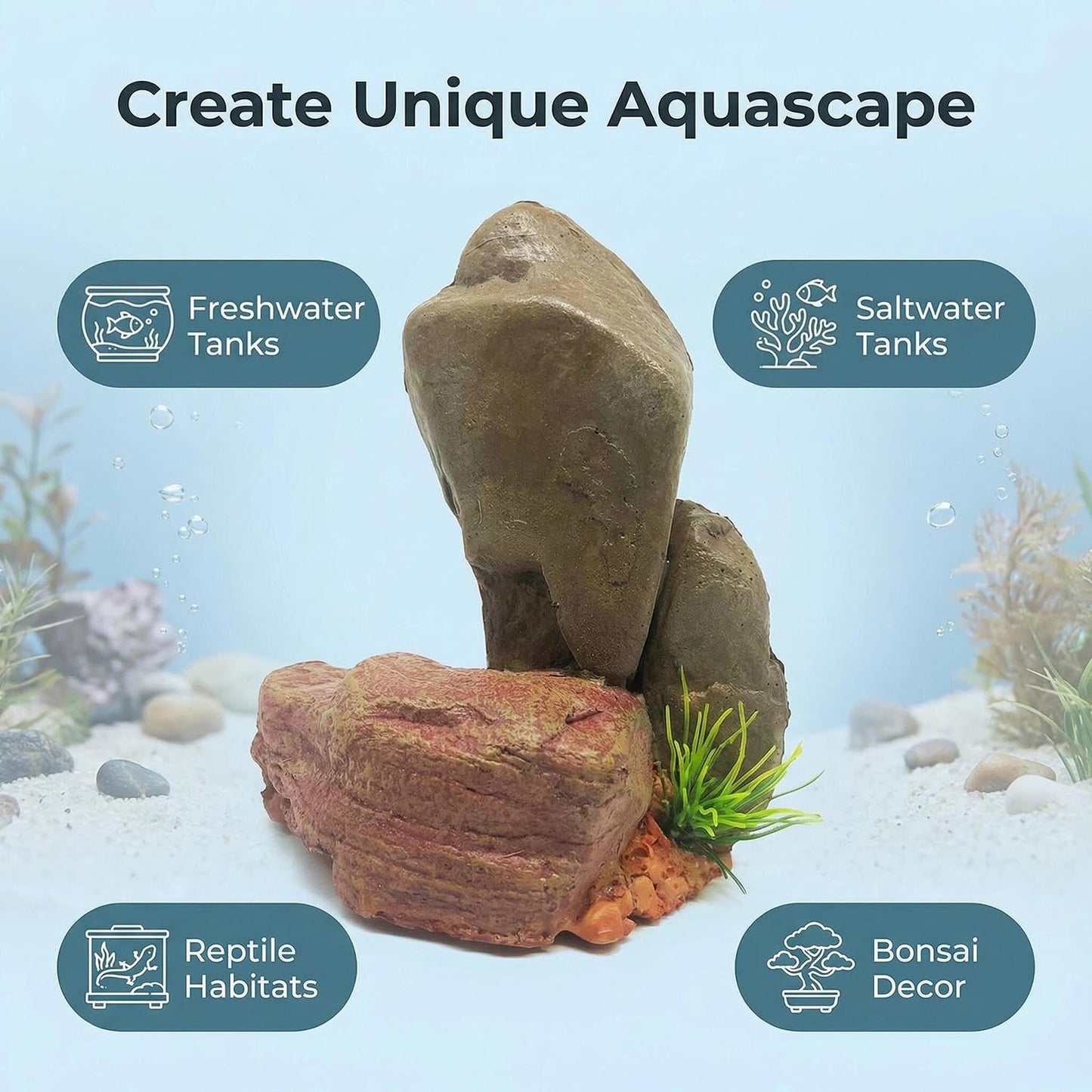 Mipukbay Medium Aquarium Decor Rock, Resin Fish Tank Artificial Stone Ornament for Freshwater/Saltwater, Safe Landscape Hideout for Betta Fish, Goldfish and Aquatic Pets