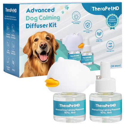 TheraPet MD Dog Calming Diffuser - Pheromone Diffuser for Dogs Indoor Behavior Support, Anxiety Aid, 60 Day Long Lasting Refill Kit, Natural Formula