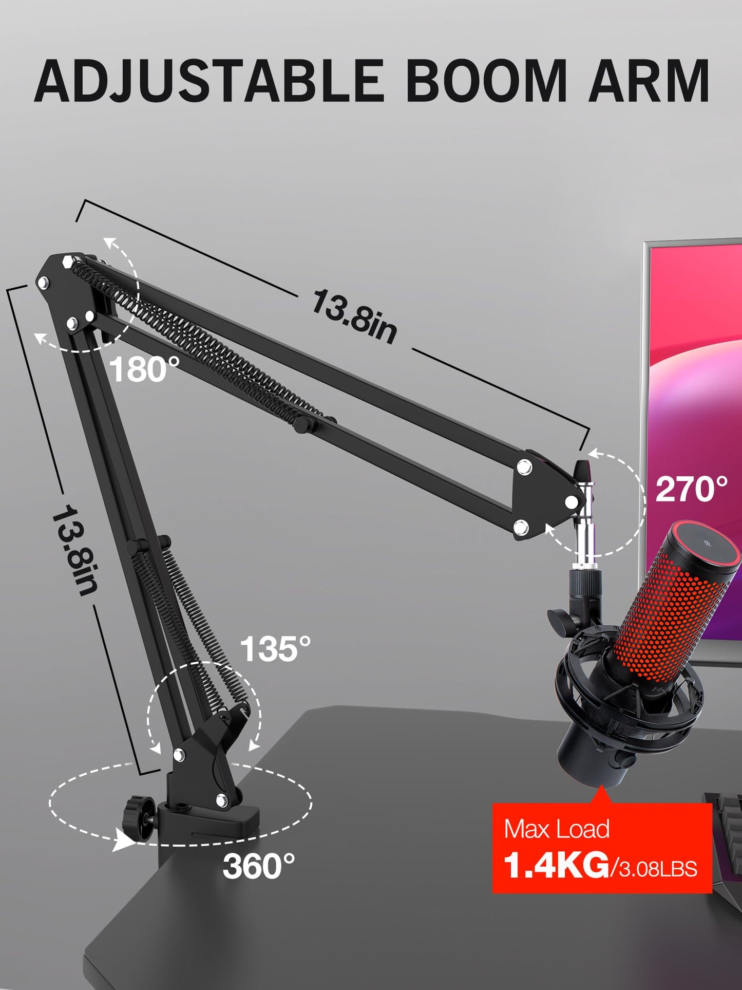 Metal Desk Clamp For Microphone Suspension Boom Scissor Arm Stand Holder with Adjustable Screw by SUNMON