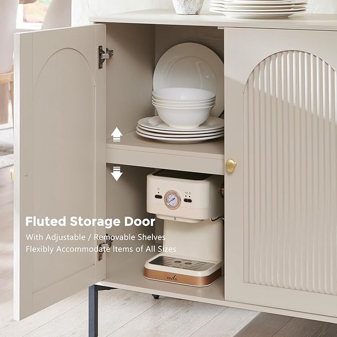 IFBUY Modern Sideboard Buffet Cabinet, 92.63" W Fluted Arched Buffet Cabinet