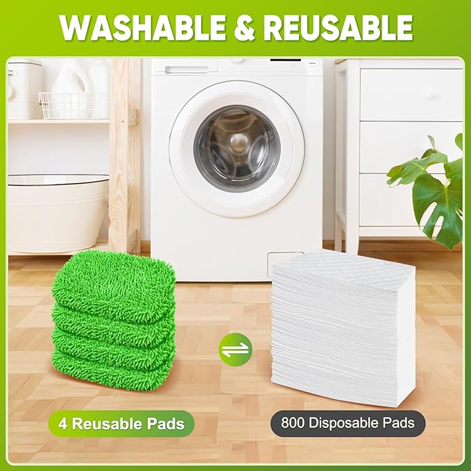 Reusable Mop Pads Fit Swiffer Sweeper, Washable Wet Mopping Cloths & Dry