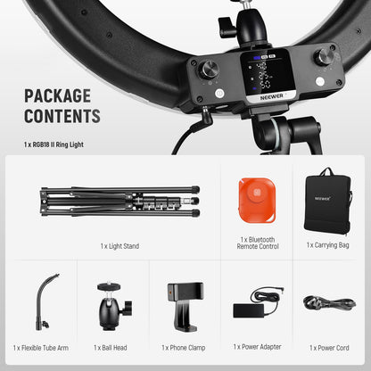 NEEWER 18 Inch RGB LED Ring Light APP Control with Tripod Stand Phone Holder Compatible with iPhone for Selfie Makeup Lash Studio Streaming Video Recording Lighting, 42W Ringlight Dimmable, RGB18 II