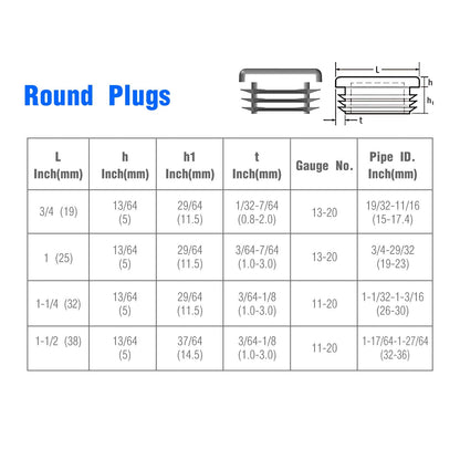 12Pcs Round Plastic Plug, End Caps for Tubing Pipe ID 16-18.4mm & OD 3/4 Inch (20mm), Steel Furniture Foot Table Chair Leg End Insert Plug Cap Covers Protector, Bar Stool Glides, Fence Plugs