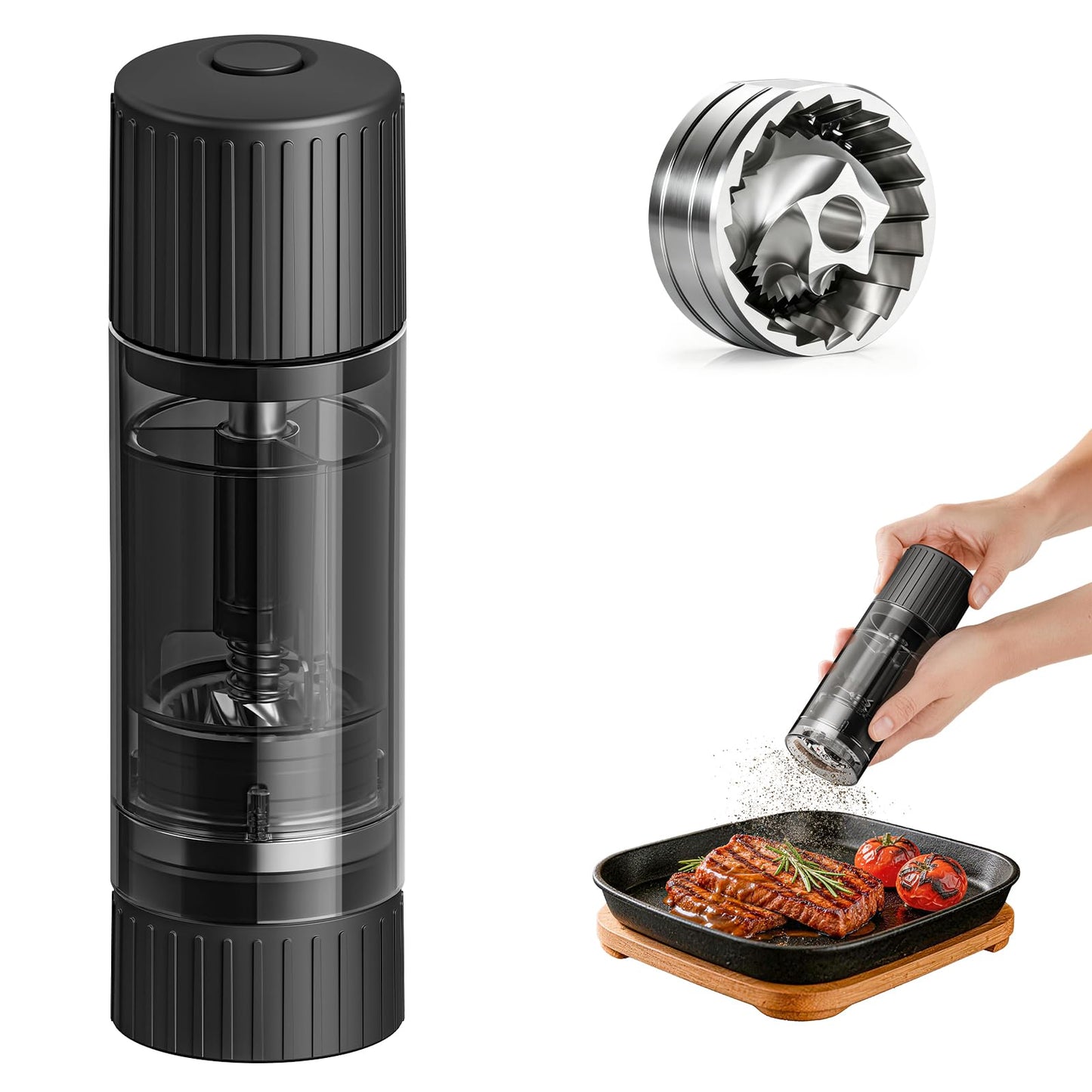 Luvan Pepper Grinder, Sleek Manual Pepper Mill with Stainless Steel Grinding Core, Adjustable Coarseness, Refillable Semi-Transparent Spice Grinder for Kitchen Cooking & Dining