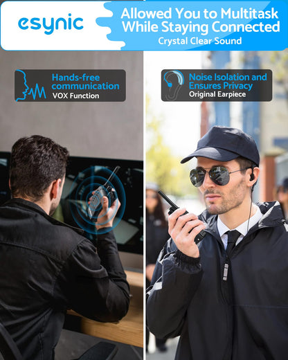 eSynic 4Pack Professional Walkie Talkies for Adults Rechargeable Walkie Talkies 16CH Two Way Radio Hand Free VOX Walkie Talkie With Earpieces& LED Lights Wonderful Gifts For Adults Kids etc