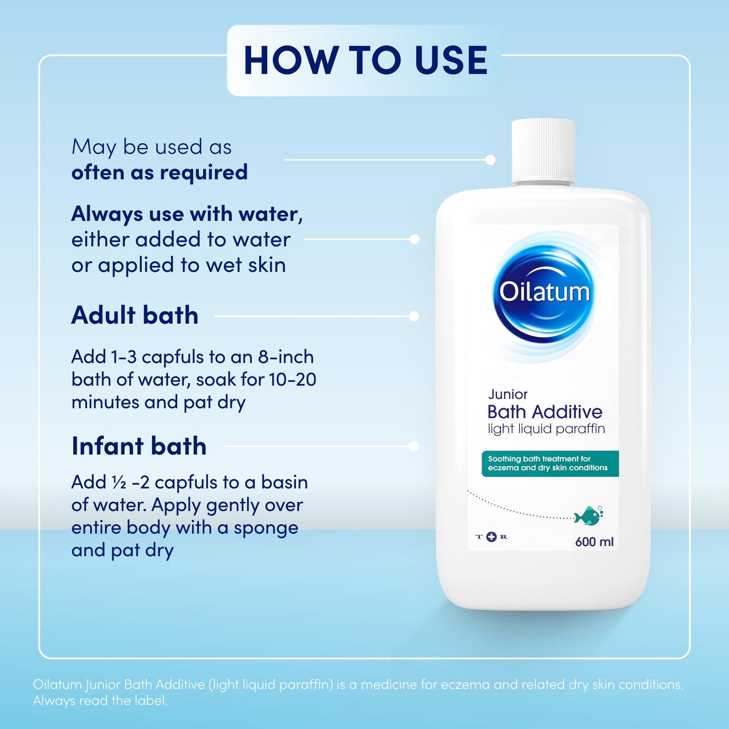Oilatum Junior, Treatment for Eczema & Dry Skin Conditions, Bath Additive, Protects Skin from Moisture Loss, Fragrance Free, Suitable for Babies & Children, 1 x 600ml