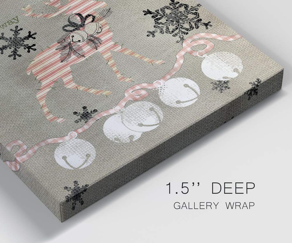 Renditions Gallery Jingle All the Way Reindeer Wall Art, Christmas & Winter Decor, White & Red Striped Fabric Look, Premium Gallery Wrapped Canvas, Ready to Hang, 40 in H x 40 in W, Made in America