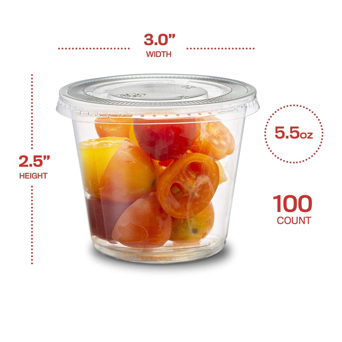 Plastimade Clear Disposable Plastic Portion Cups With Lids (100 Sets - 5.5 Oz) - Condiment, Sauce/Dip/Dressing, Souffle & Jello Shot Cups for Thanksgiving