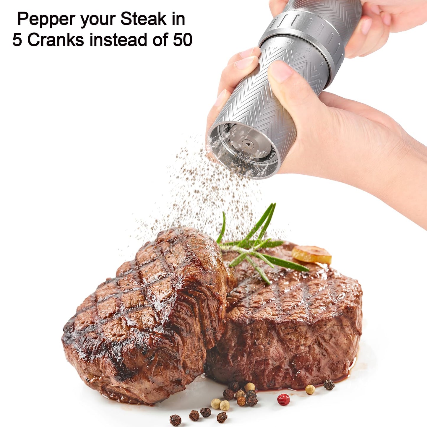 ARKNOAH Manual Pepper Mill Grinder - 12-Level Adjustable Coarseness, High-Output Spice Grinder with Aluminum Body & Stainless Steel Core, 70g Peppercorn Capacity
