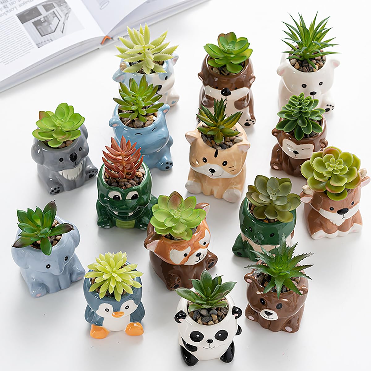 DIYOMR Cute Animals Planter, Mini Ceramic Cartoon Animal Shaped Succulent Flower Pot Indoor Air Plants Holder, Smooth Shiny Decorative Flower Cactus Planter - Plants Not Included (White Bear)