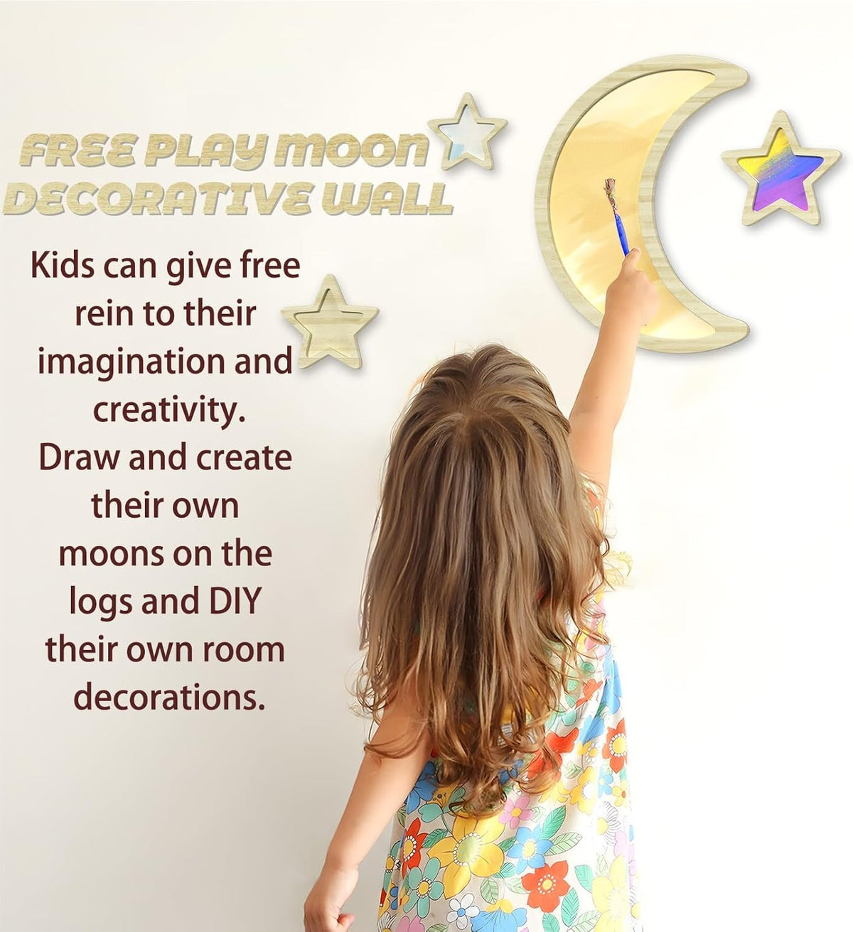 Boho Nursery Decor, 4 Pcs Wooden Moon Stars Baby Wall Decor Baby Room Decor for Nursery Bedroom