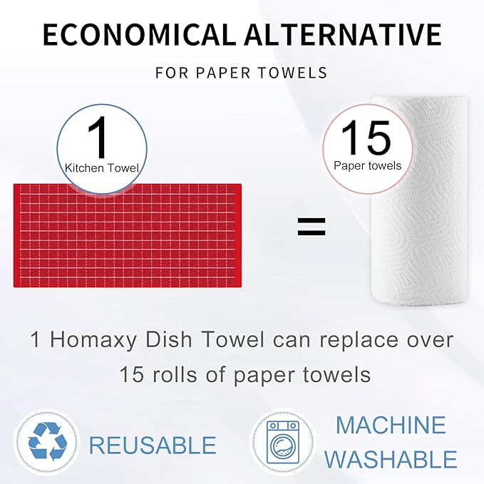 Homaxy 100% Cotton Terry Kitchen Towels, Checkered Designed, Soft and Super