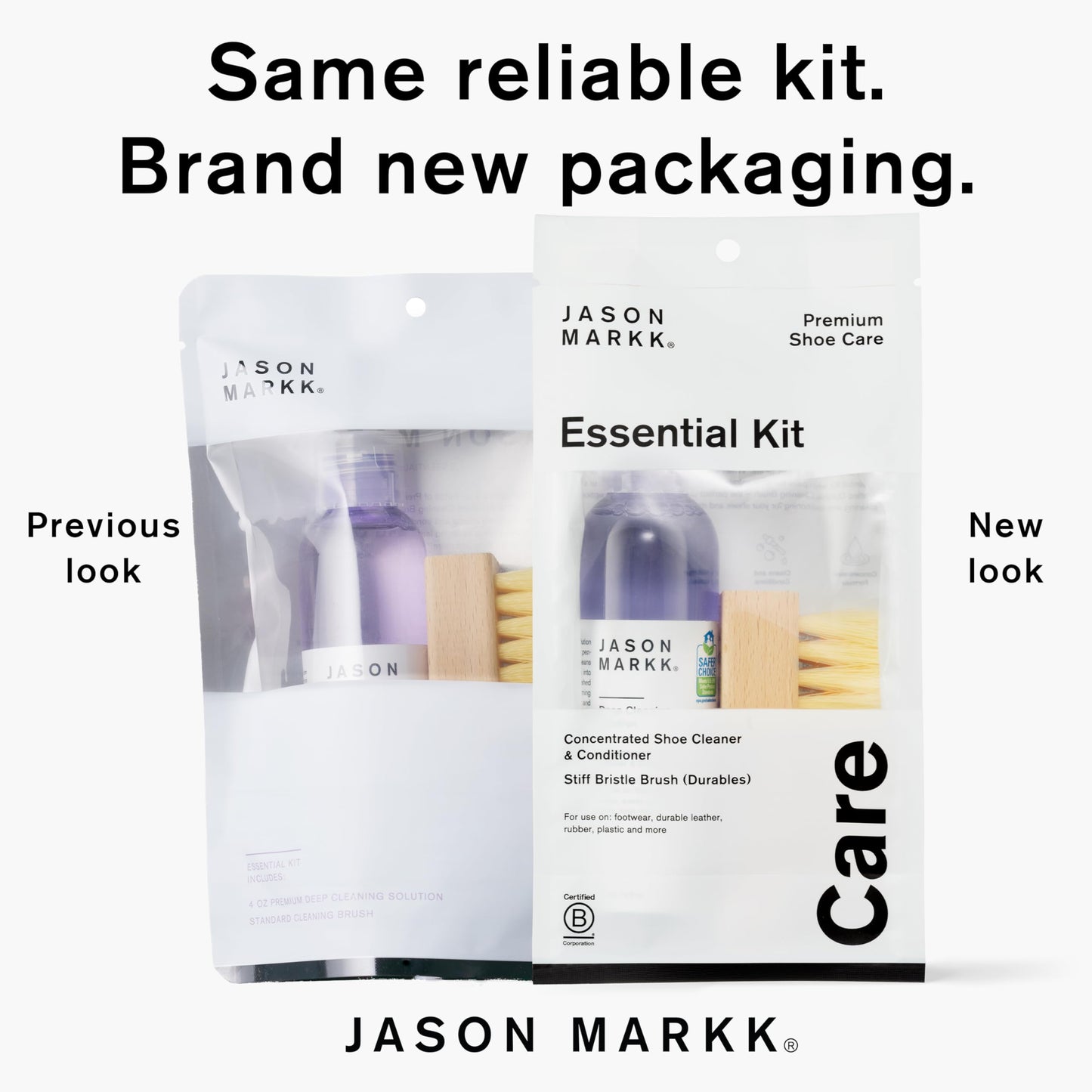 Jason Markk Essential Kit, Shoe Cleaner, Trainers Care, 2-Piece Set, Deep Cleaning Solution & Durables Brush, Ideal for Footwear, Full Grain Leather, Rubber, and more, 4oz