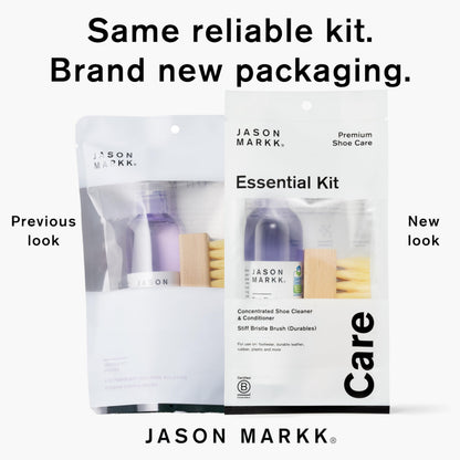 Jason Markk Essential Kit, Shoe Cleaner, Trainers Care, 2-Piece Set, Deep Cleaning Solution & Durables Brush, Ideal for Footwear, Full Grain Leather, Rubber, and more, 4oz