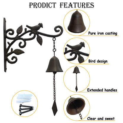 ChengPin Outdoor Iron Dinner Bell, Wall Mounted Hanging Bell, Clear Melodious Sound, Decor for Door Garden Yard Home (Black Bird)