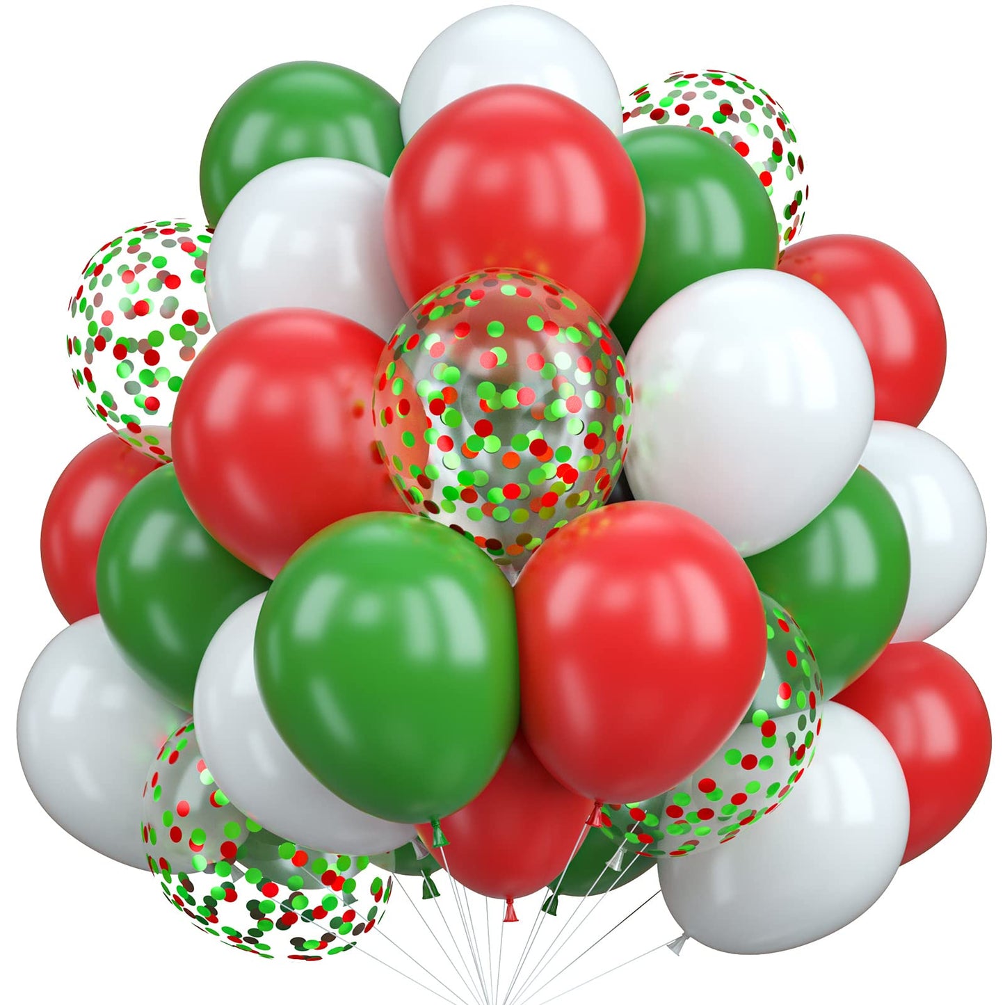 Christmas Balloons 50pcs Red Green White Latex Balloon for Party with Red Green Confetti Balloons Dark Green Matte White Christmas Party Decorations New Year Holiday Xmas Supplies