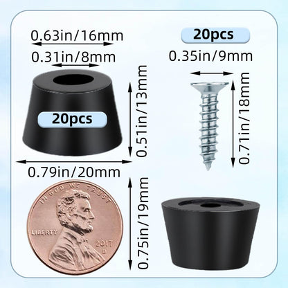 20PCS Rubber Feet for Cutting Board,Rubber Feet with 20 Steel Matching Screws Round Anti Slip Rubbers Foot Pad Anti Slip Furniture Pads,Suitable for Furniture Electronic Equipment Kitchen(Black)