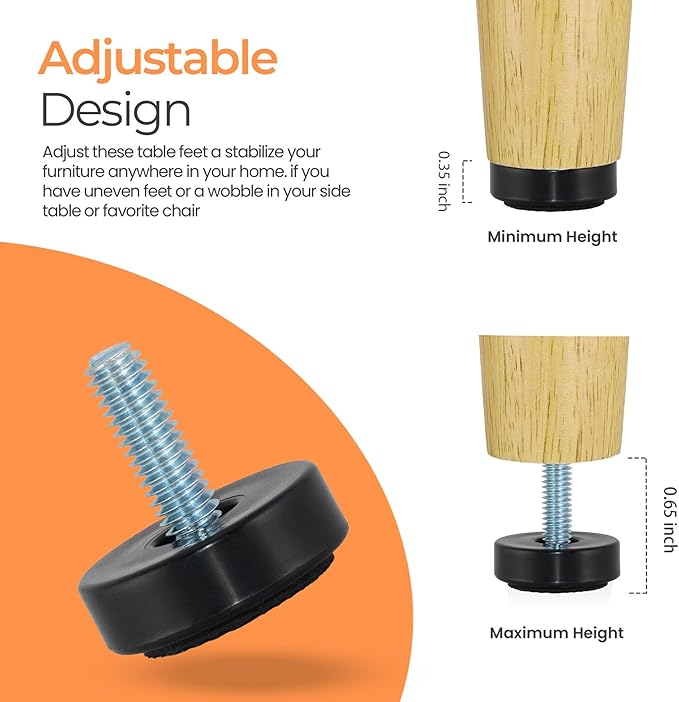 M6 Adjustable Furniture Leveler, 16 Pack Rubber Leveling Feet Screws in Threaded