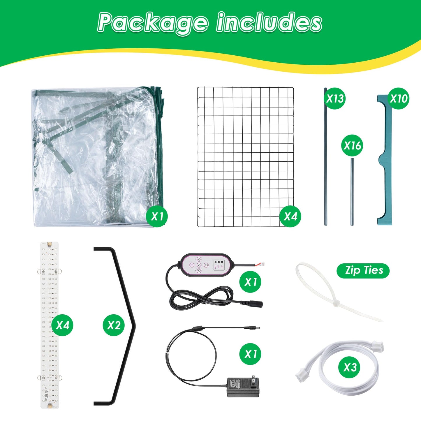 Meonum Indoor Greenhouse with LED Grow Lights, 4 Tier Mini Greenhouse with Roll-Up Zipper PVC Waterproof Cover and Trays, Dimmable Plant Grow Light for Indoor Plant with Timer, 27 L X 19 W X 63 H