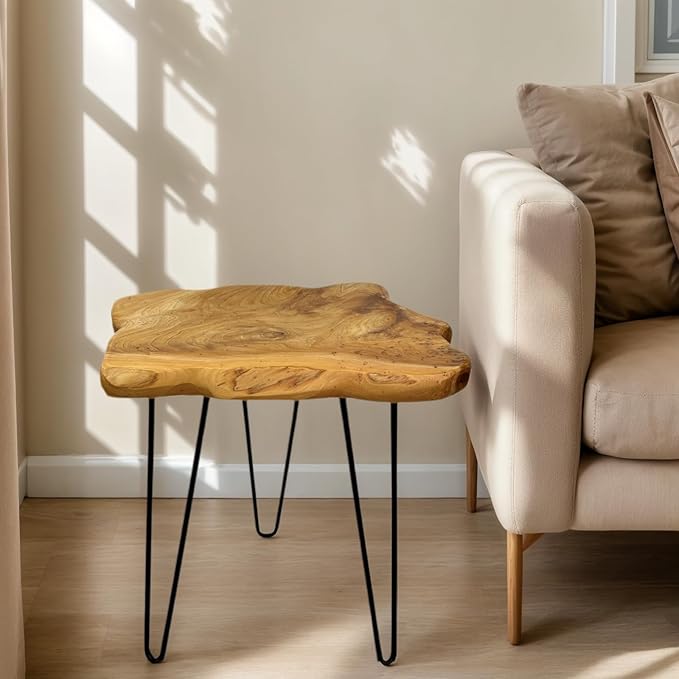 Rustic Solid Wood Live Edge Style End Table, Natural Wood Side Table