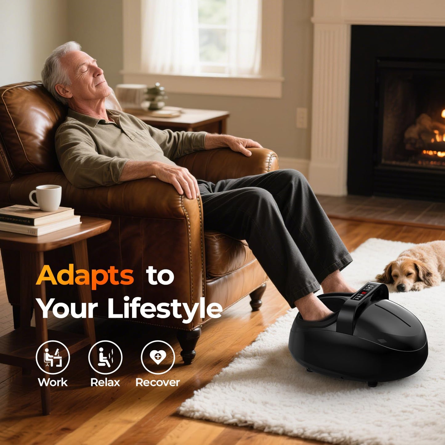 HTM Foot Massager with Heat, 5 Modes & 9-Level Intensity & 3-Speed Vibration, Shiatsu Kneading & Rolling Compression, with Remote & Portable Handle, Fits Up to Men's Size 13, Gift for Women Men