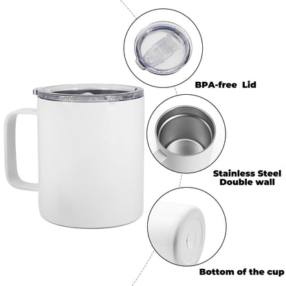 ZREGGUR 25packs 12oz Plain White Stainless Steel Sublimation Blanks Mug With Lid Double Wall Travel Coffee Cups With Thick Handles Camping Insulated Drinking Tumbler